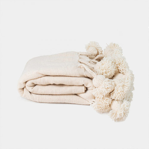 Asenfar Moroccan Cotton Pom Poms Blanket
