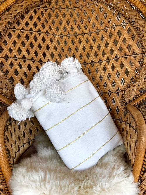 Awa Moroccan Cotton Pom Poms Blanket